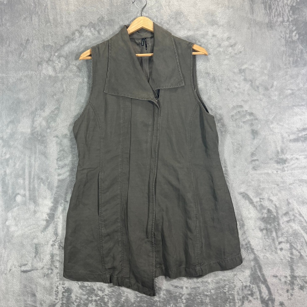 Stella Carakasi Women M Olive Hemp Lyocell Asymmetrical Zip Sleeveless Tunic Top
